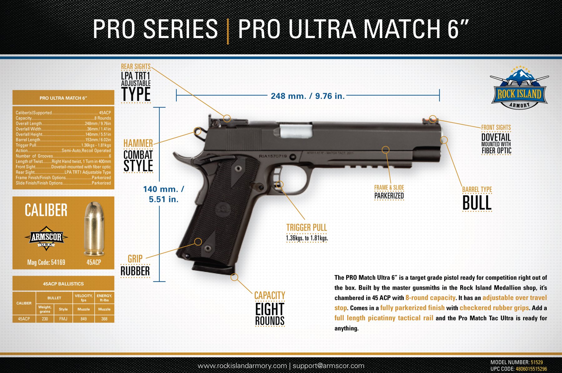 Pro Match Tac Ultra 6 45 Acp Armscor International Inc 6298